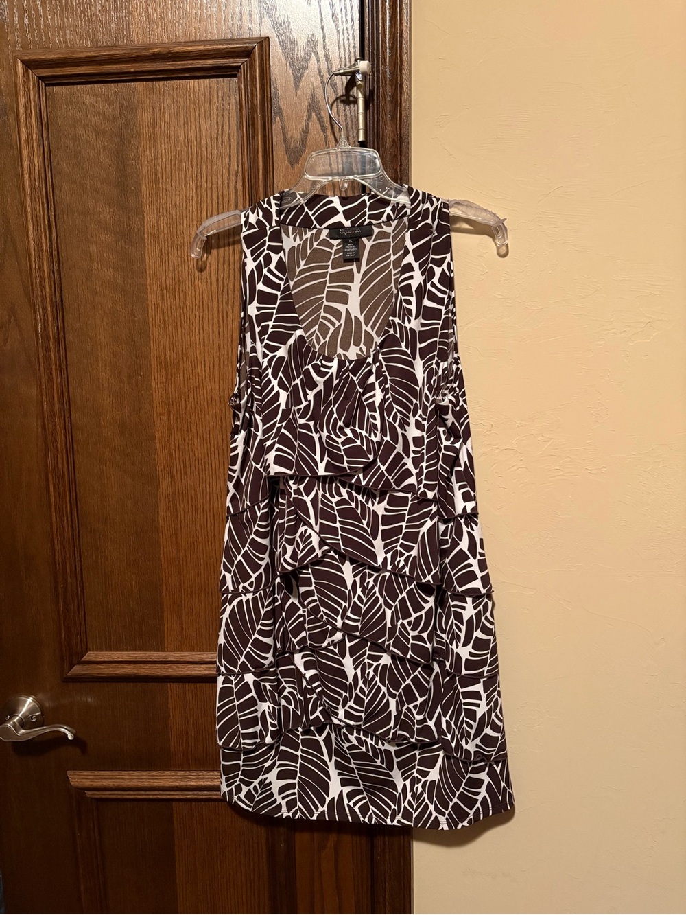 Style & Co. Brown and White Leaf-Print Tiered Mini Dress or Tunic.